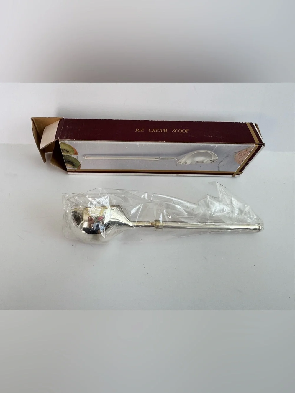 New in Box Silver Plated Ice Cream Scoop Serving Spoon Vintage Style Dessert
